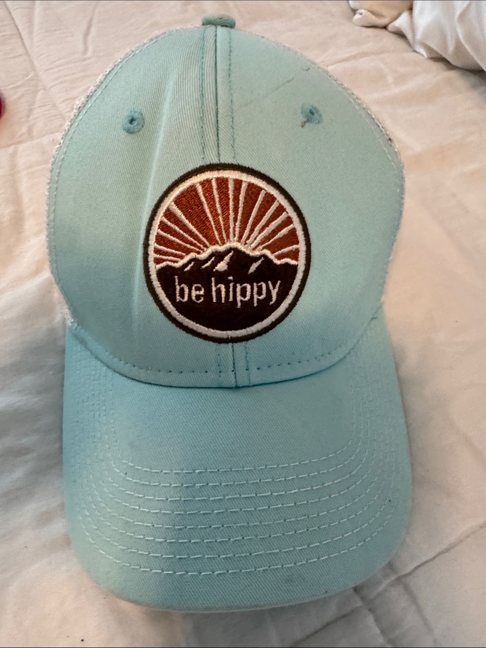 Light Blue "be hippy" Embroidered Patch Baseball Cap